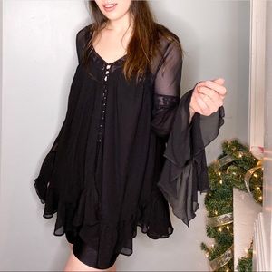 Sheer, Black, Bell Sleeved Top by Gimmicks